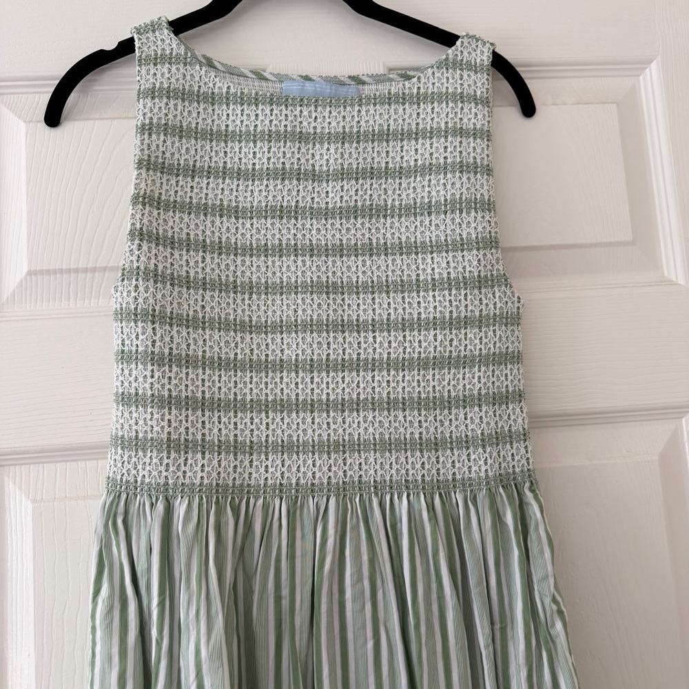 Smocked Bodice Midi Dress in Mint Stripe - Picture 5 of 6